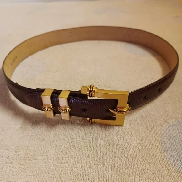 Brighton Brown Leather Belt with Gold Accents Sm Brighton Brown Leather Belt Embellished Silver Tortoise  main image 2